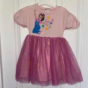 Girls Pink Graphic Tulle Dress with Purple Skirt